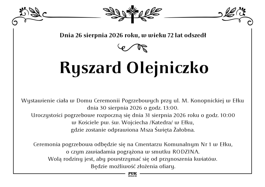 Ryszard Olejniczko - nekrolog